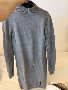 Forever 21 Light Gray Ribbed Mock Neck Knit Sweater Dress Size Small